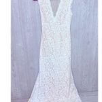 Betsy and Adam Betsy Adam white / cream lace rhinestone long cap sleeve wedding dress formal 10 Photo 7