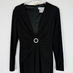 NWT Ieena by Mac Duggal #26514 Plunging Long Sleeve Pearl Keyhole Gown Black 0 Photo 2