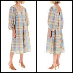 Ganni ππ Seersucker Check Dress ~ Midi Tent Plaid Picnic Balloon Sleeve Size 40 Photo 5