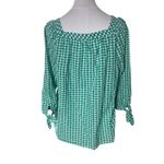 IZOD Womens Green Gingham Check 3/4 Sleeve Square Neck Blouse Top Photo 1