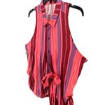 Free People  Mackenzie Shirt Womens S Red Pink Striped Sleeveless Wrap Button Top Photo 2