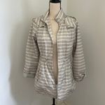 Merona Striped Water Resistant Hooded Rain Jacket Small Beige White Clean Girl Photo 7