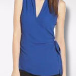 Trouvé Royal Blue Sleeveless Wrap Blouse Side Tie Silky Chiffon XS Photo 0