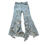 Purple Candy Unique Denim High Rise Extreme Distressed Flares Light Wash, Sz XL Blue Photo 2