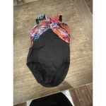 GREAT LENGTHS BY LONGITUDE Size 16 Multi Jungle Crossover Halter Swimsuit Beach Black Photo 3