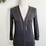 Loft Charcoal Bejeweled Crystal V-Neck Cardigan XS Photo 0