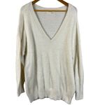 Anthropologie By Oversized Deep V-Neck Eyelash Tunic Ivory Sweater Size Large Photo 5