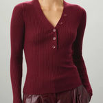 Derek Lam  Sweater Womens Small‎ Red Henley Ribbed Knit Stretch V Neck Photo 0