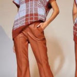 Urban Outfitters $99 NWOT Isabella Faux Vegan Leather Flare Pants Caramel brown Photo 0
