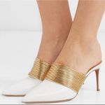 Aquazzura Firenze Rendez Vous 75 White Leather Gold Coil Mule Pumps Size 38.5 Size 8 Photo 0