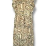 Vintage 90s Maxi Dress Brown Geometric Print Sleeveless Tie Back Scoop Neck Plus Black Size 16 Photo 4