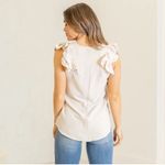 Zenana Outfitters White Ruffle Sleeve V-Neck Top Photo 7