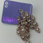 Claire’s Earrings Rose Gold Rhinestones Diamond Shape Dangle Stud Back Photo 1