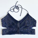 Forever 21  Womens Y2K Vintage Sequin Beaded Butterfly Going Out Top Size M Navy Photo 0