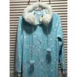 Faded Glory  Stars Mint/White One Piece Zip Front Hooded Pjs Size L 12-14 Soft Photo 1