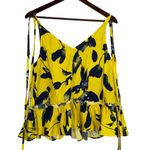 Jason Wu RTR Floral Sleeveless RuffleV Neck Top Tie Straps 10 Yellow Navy Blue Photo 5
