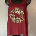 Lux Dreams leopard, print lips, burgundy Tank Top nwt Red Size M Photo 0