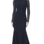 THEIA - Embellished Tulle Crepe Mermaid Gown Navy Crystal Sleeve Formal Prom Photo 0