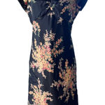 Evan Picone EVAN-PICONE Silk Navy Dress Multicolor Floral Sheath V-Neck Cap Sleeves 6 EUC Photo 0