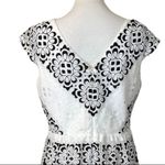 New York & Company Cream Black Lace Eyelet Cap Sleeve Vneck Dress Women's Size 8 Photo 7