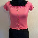 Papaya Pink Cropped Blouse w/ Gold Buttons Photo 0