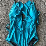 Boutique 1185 Coastal Blue Deep V Ruffle Front  Monokini Photo 4