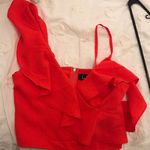 Lulus Red Cropped Ruffle Top Photo 0