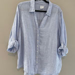 Sigrid Olsen  Light Blue 100% Linen V-Neck Button Down Lagenlook Shirt Top 2X Photo 0