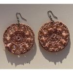 Vintage Crocheted Women’s Hook Earrings Mandela Boho Design Warm Rose Glass Pink Photo 6