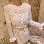 Japanese Kawaii Cream Pink Floral Lace Ruffle Elegant Lace Blouse Top White Photo 1