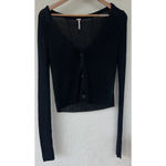 Free People Women's Game On Cardigan Sweater Black Ribbed Knot V Neck Medium Photo 5