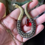 Egyptian Antique Copper Brass Snake Siam Glass Necklace Photo 1