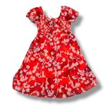 Torrid Floral Crinkle Fabric Tiered Puff Sleeve Smocked Midi Dress Red Pink 12 Photo 14