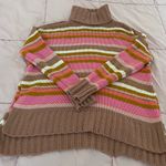Aerie pink multicolored sunset striped slouchy chenille turtleneck sweater, XS Photo 7