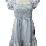 Lulus  Blue Stripe Smocked Ruffle Flutter Short Sleeve Mini A-Line Dress Size L Photo 0