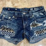 Miss Me Blue Distressed Jean Shorts with Bohemian Patches Photo 0