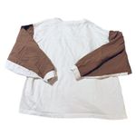 ZARA Women Medium Off White Brown Tan Crew Neck Shirt 100% Cotton Long Sleeve Photo 5
