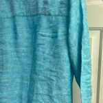Isaac Mizrahi  New York Turquoise V-Neck Linen Pullover Collared Shirt- Small Photo 10