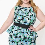 Unique Vintage  Peplum Retro Black & Blue Floral Honeybun Sleeveless Blouse M Photo 1