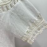 Boho Hippie White Gauzy Cotton & Crochet Lace with Fringe Top Size Medium Photo 7