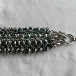 Vintage Blue Enamel Gold Tone Metal Bangle & South Western Chain Bracelet Sz 8 Photo 6