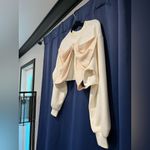 Anthropologie Elegant Cream Cropped Sweatshirt with Draped Front Photo 4