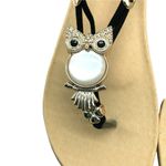 Womens Thong Sandals Ankle Strap Owl Rhinestones Black Size 40 US 8 Photo 2