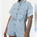 ZARA XS Denim Romper Shorts Jumpsuit Jeans Extra small Retro Style Y2K 80s 90s Photo 3
