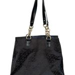 Tommy Hilfiger Black Gold Chain Logo Print Shoulder Bag Faux Leather Trim Purse Photo 1