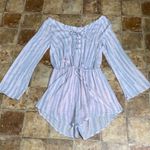 Olivaceous Pastel Blue & Pink Giraffe Print Long Sleeves Off Shoulder Romper L Photo 1
