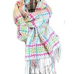 Cashmere Plaid Rainbow Candy Colorful Boho Rectangular Plaid Fringe Scarf Pink Photo 0