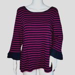 Talbots Sweater Womens XL Purple Navy Striped Long Ruffles Boat Neck Work Casual Photo 0