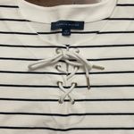 Tommy Hilfiger  short sleeved dress White w navy stripes Lace up neckline sz S Photo 3