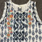 Sundance Women's M Blue White Geometric Tank Top Boho Embroidered Cotton Photo 0